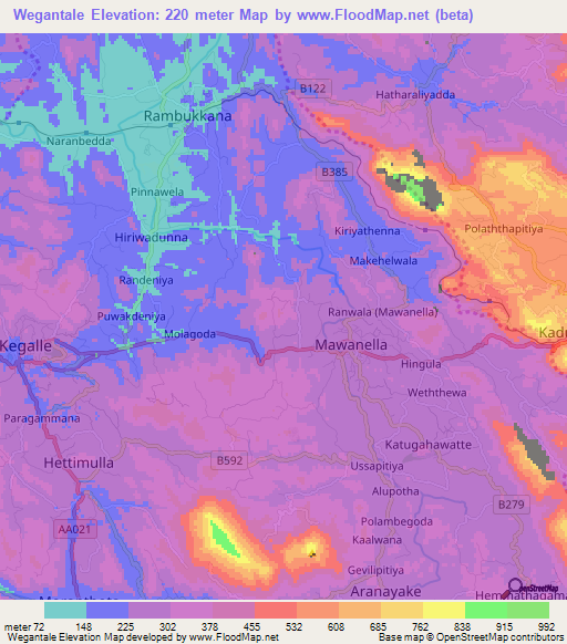 Wegantale,Sri Lanka Elevation Map