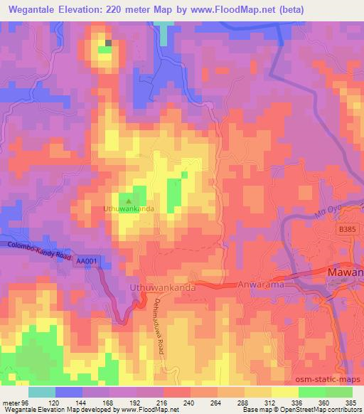 Wegantale,Sri Lanka Elevation Map