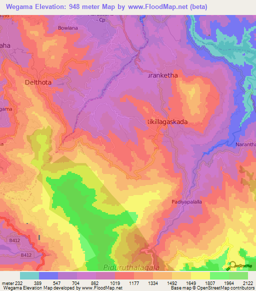 Wegama,Sri Lanka Elevation Map