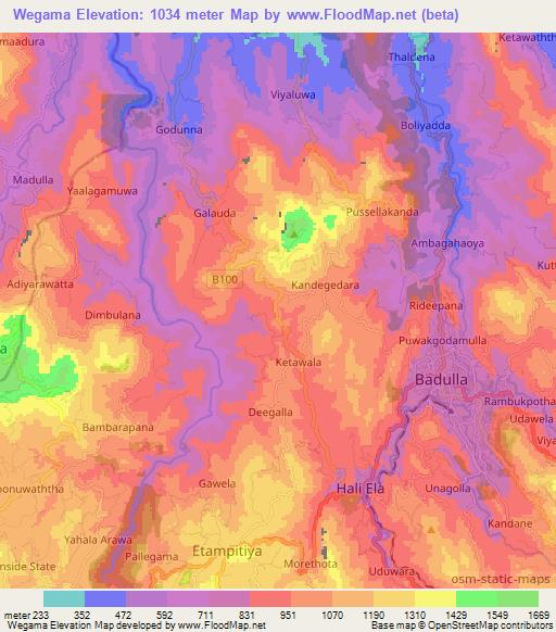 Wegama,Sri Lanka Elevation Map