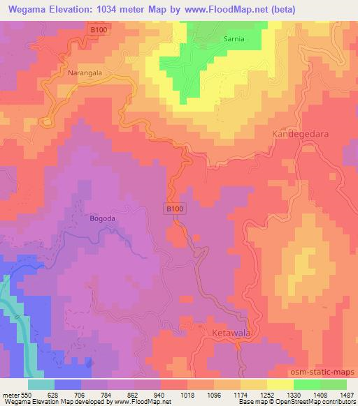 Wegama,Sri Lanka Elevation Map