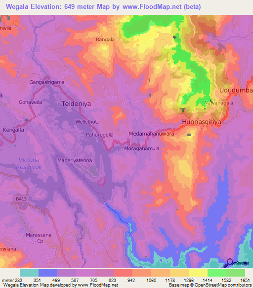 Wegala,Sri Lanka Elevation Map