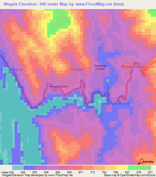 Wegala,Sri Lanka Elevation Map