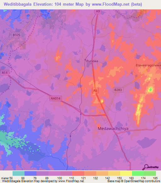 Weditibbagala,Sri Lanka Elevation Map