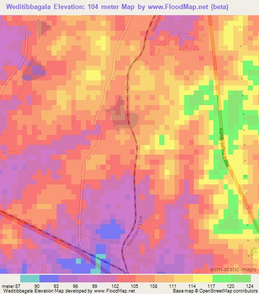 Weditibbagala,Sri Lanka Elevation Map