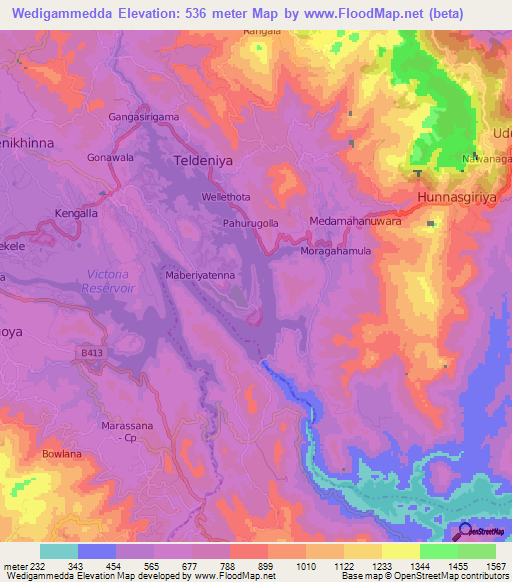 Wedigammedda,Sri Lanka Elevation Map