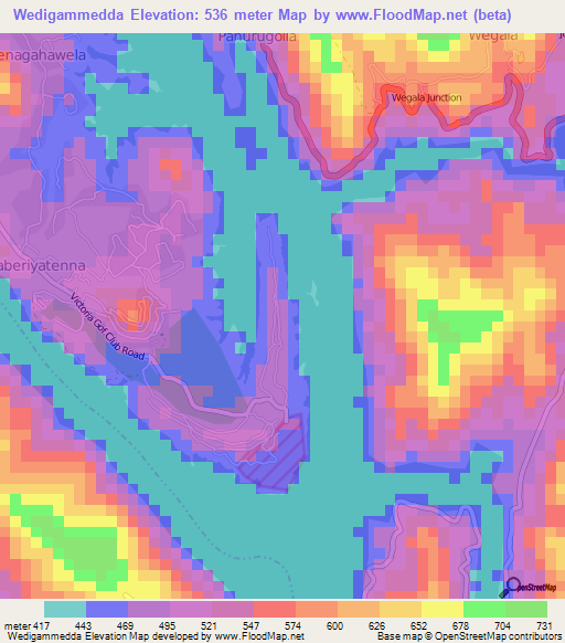 Wedigammedda,Sri Lanka Elevation Map