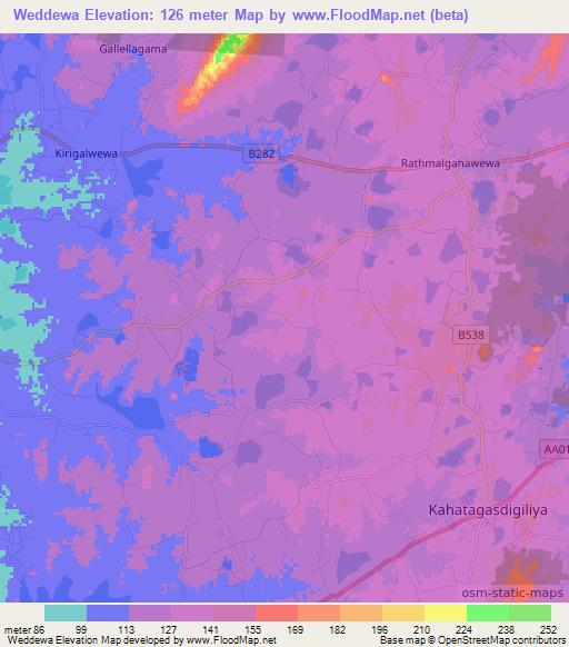 Weddewa,Sri Lanka Elevation Map
