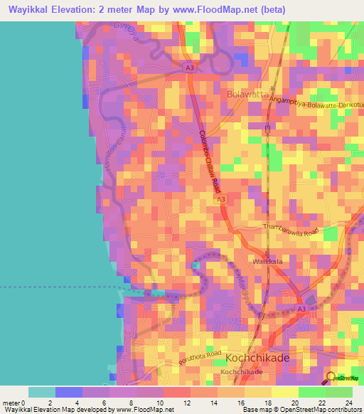 Wayikkal,Sri Lanka Elevation Map