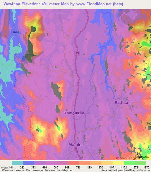 Wawinna,Sri Lanka Elevation Map