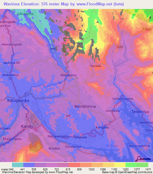 Wavinna,Sri Lanka Elevation Map