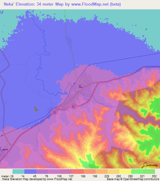 Neka',Iran Elevation Map