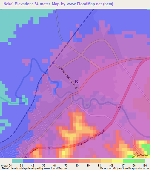Neka',Iran Elevation Map