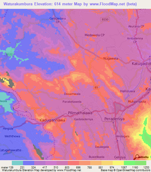 Waturakumbura,Sri Lanka Elevation Map