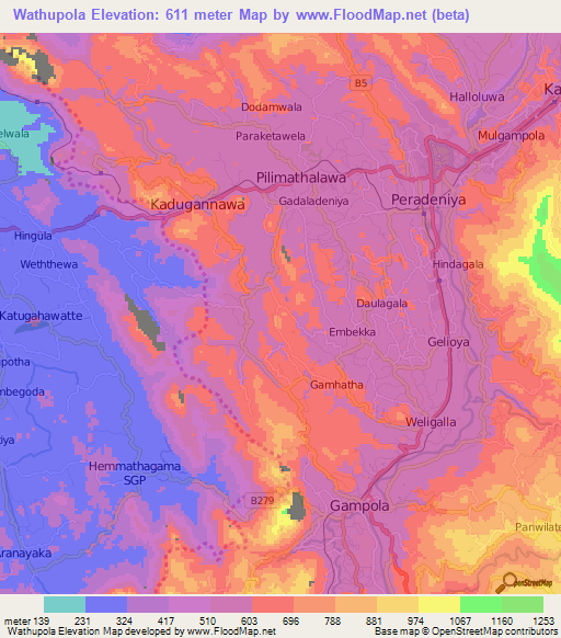 Wathupola,Sri Lanka Elevation Map