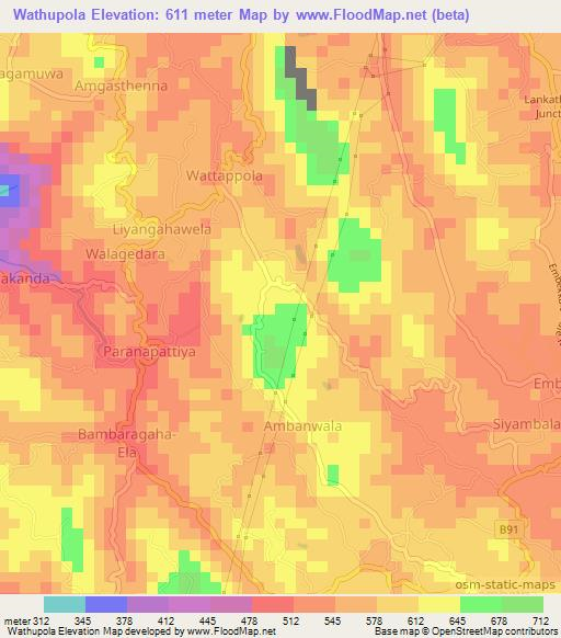 Wathupola,Sri Lanka Elevation Map