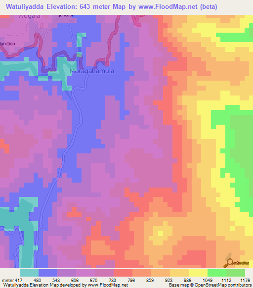 Watuliyadda,Sri Lanka Elevation Map