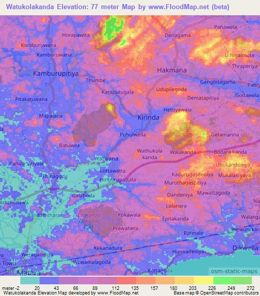 Watukolakanda,Sri Lanka Elevation Map
