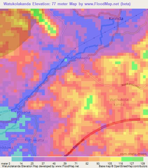 Watukolakanda,Sri Lanka Elevation Map