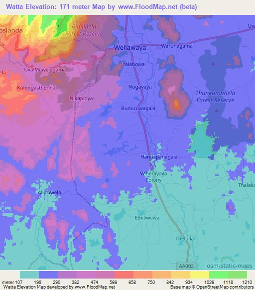 Watta,Sri Lanka Elevation Map