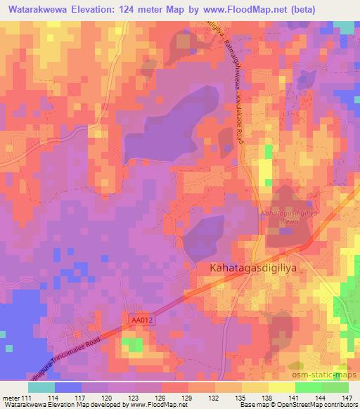 Watarakwewa,Sri Lanka Elevation Map