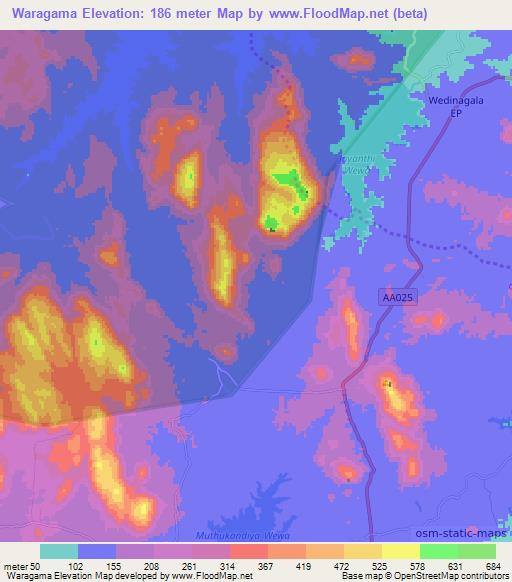 Waragama,Sri Lanka Elevation Map