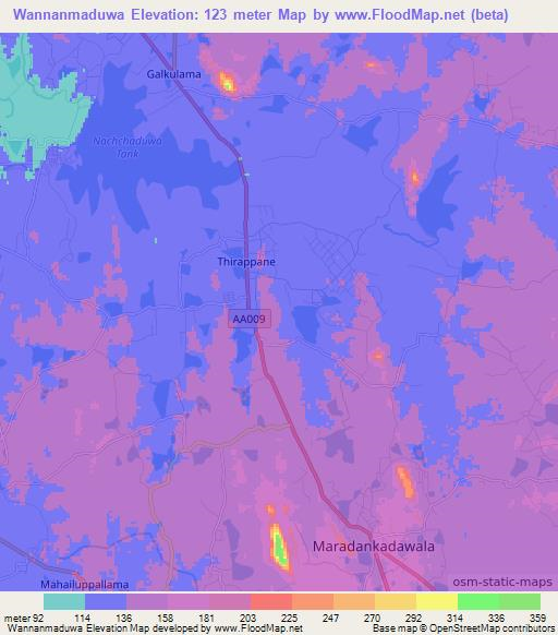 Wannanmaduwa,Sri Lanka Elevation Map