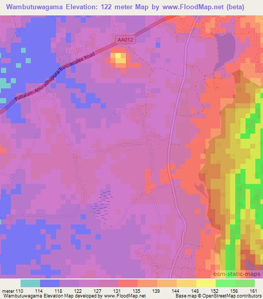 Wambutuwagama,Sri Lanka Elevation Map