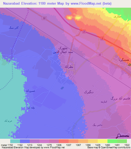 Nazarabad,Iran Elevation Map