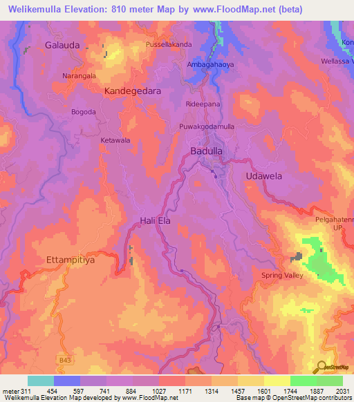 Welikemulla,Sri Lanka Elevation Map