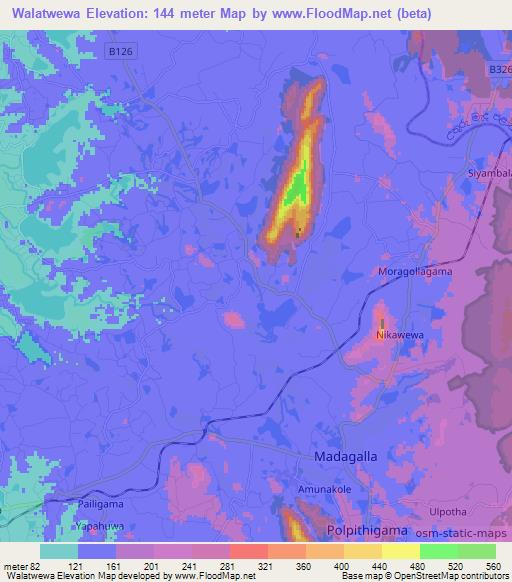 Walatwewa,Sri Lanka Elevation Map