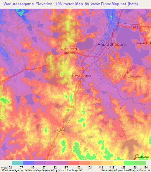 Waduressagama,Sri Lanka Elevation Map