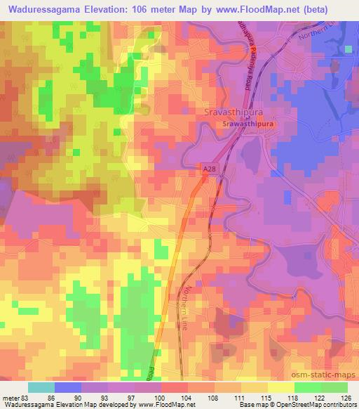 Waduressagama,Sri Lanka Elevation Map