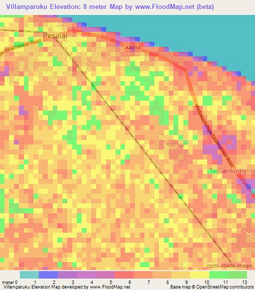 Villamparuku,Sri Lanka Elevation Map