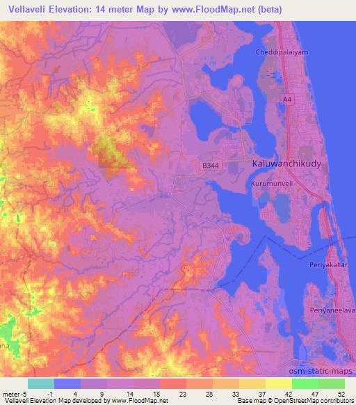 Vellaveli,Sri Lanka Elevation Map