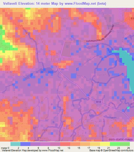 Vellaveli,Sri Lanka Elevation Map