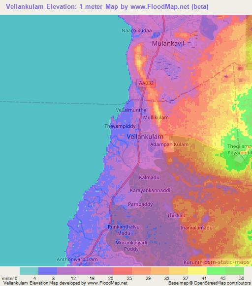 Vellankulam,Sri Lanka Elevation Map