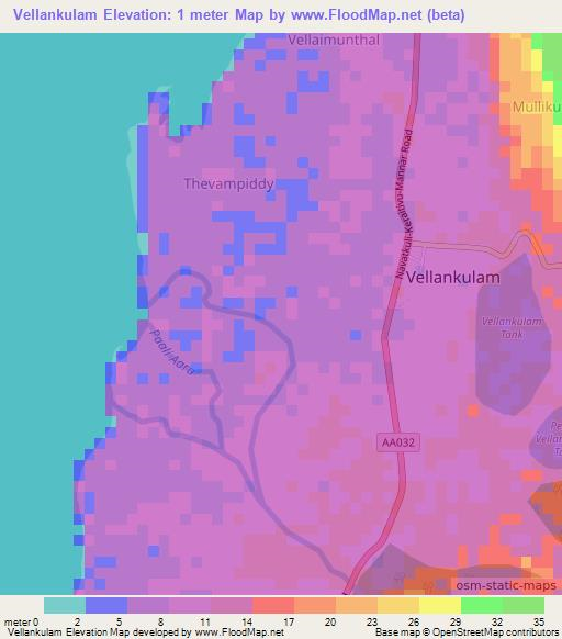 Vellankulam,Sri Lanka Elevation Map