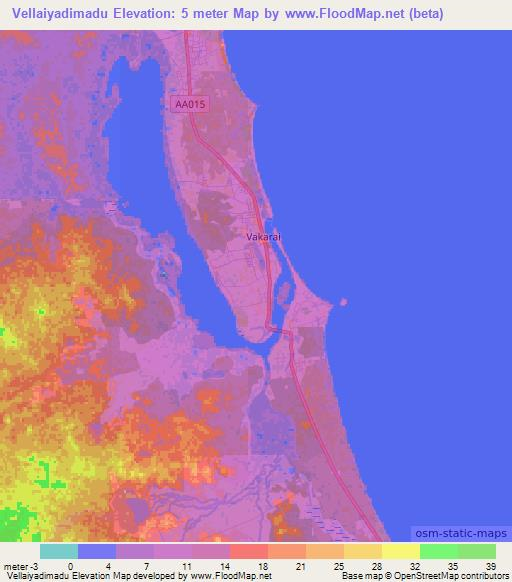 Vellaiyadimadu,Sri Lanka Elevation Map