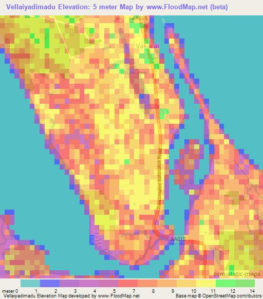 Vellaiyadimadu,Sri Lanka Elevation Map