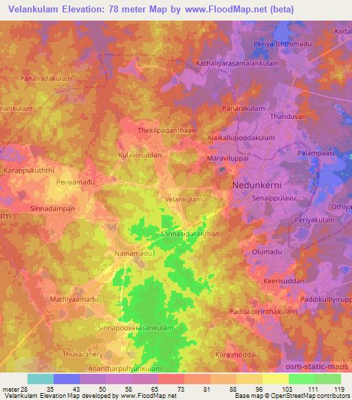 Velankulam,Sri Lanka Elevation Map