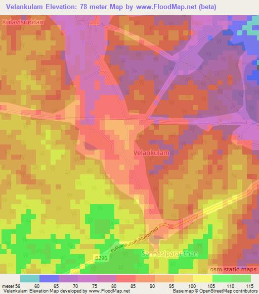 Velankulam,Sri Lanka Elevation Map