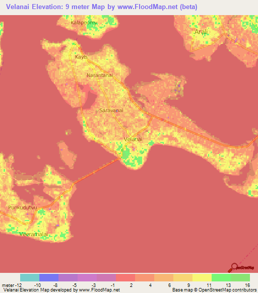 Velanai,Sri Lanka Elevation Map