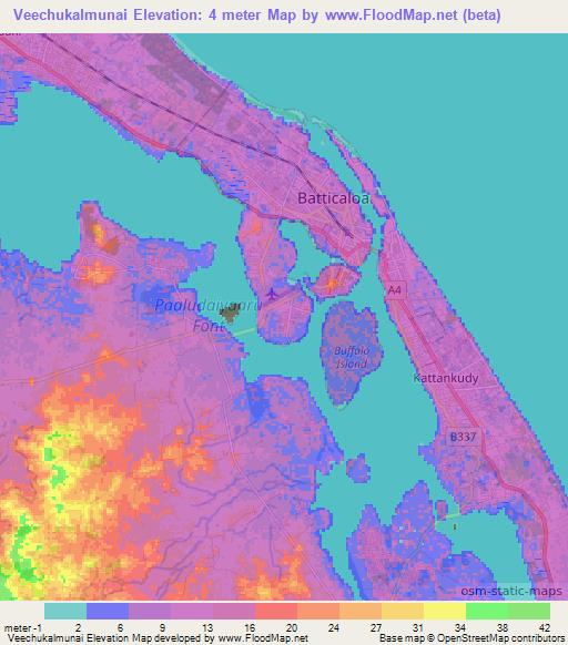 Veechukalmunai,Sri Lanka Elevation Map