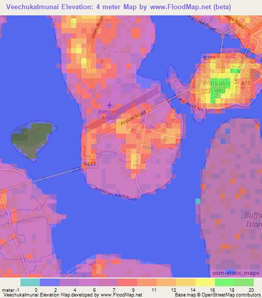 Veechukalmunai,Sri Lanka Elevation Map