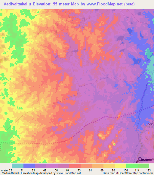 Vedivaittakallu,Sri Lanka Elevation Map