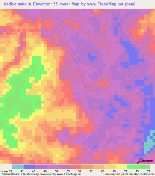 Vedivaittakallu,Sri Lanka Elevation Map