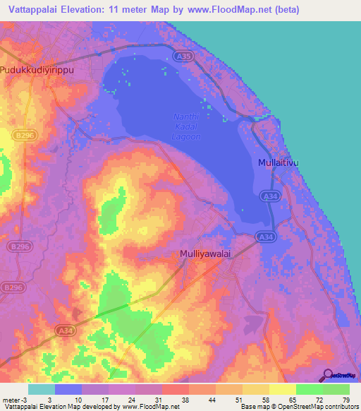Vattappalai,Sri Lanka Elevation Map