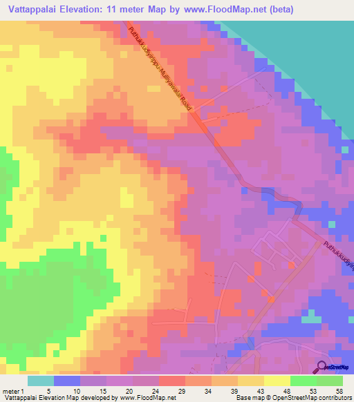 Vattappalai,Sri Lanka Elevation Map