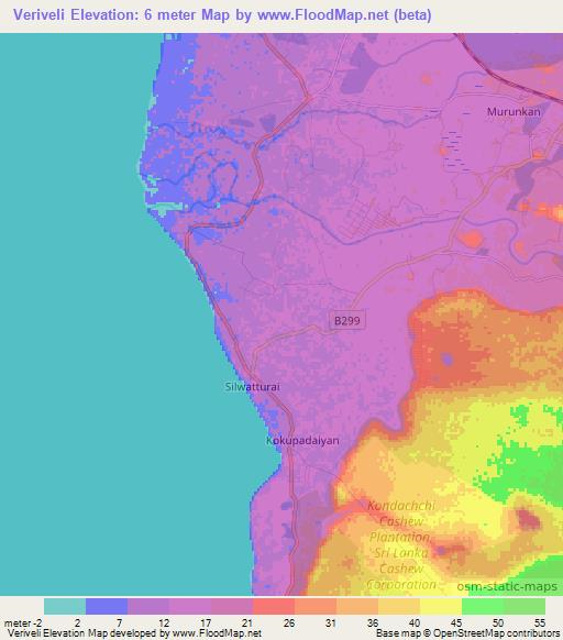 Veriveli,Sri Lanka Elevation Map